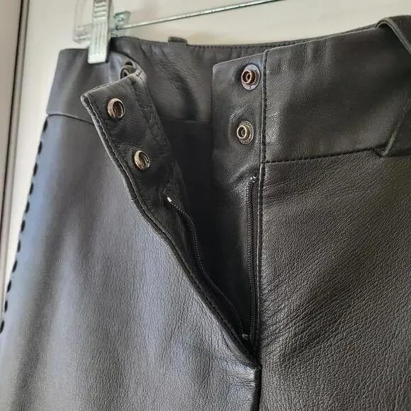 Margaret Godfrey women's black leather pants sz8 W16.5 zipper 2 hook closure - Picture 4 of 12